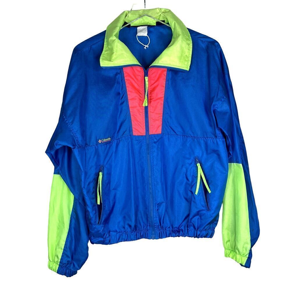 Vintage Columbia Windbreaker Jacket Pullover Half Zip Neon Colors Unisex Medium